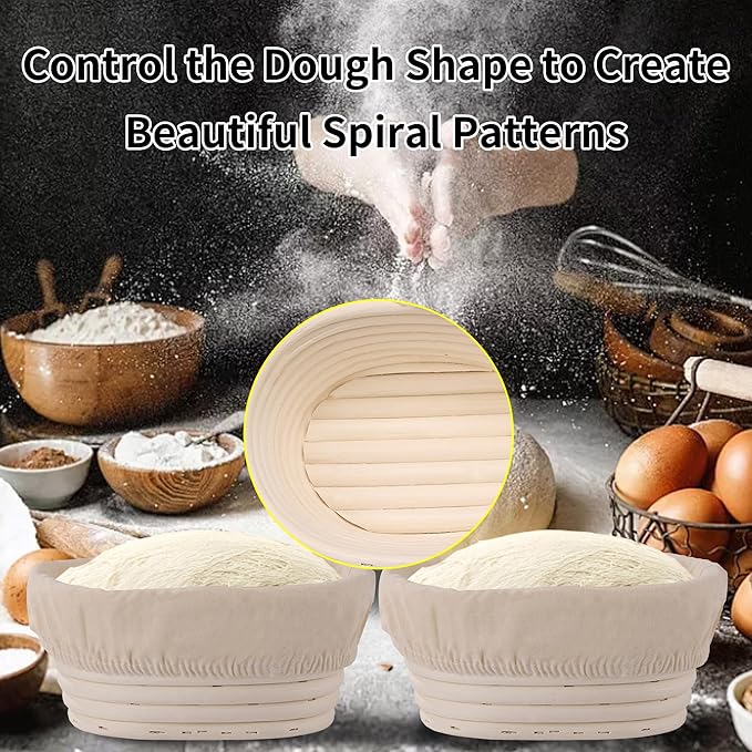 (6.7x4.7x3in) Mini Banneton Bread Proofing Basket Set of 6, Oval Sourdough Bread Basket with Liner Professional & Home Bread Baking Supplies (Small Oval)