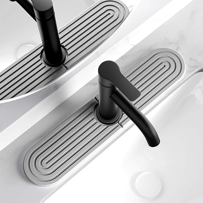 eormoe Kitchen Faucet Mat - Diatomite Splash Guard for Sink, Quick-Drying Water Absorbing Stone Tray [Grey, 17.7" x 3.9"]