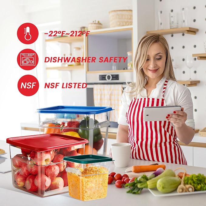 BIEAMA 4 Pack Food Storage Containers, 8 Quart with Lids, Square Commercial Containers with Scale, NSF, Polycarbonate, Clear