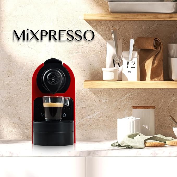Mixpresso Red Espresso Coffee Machine – Compact 1400W Single Serve Coffee Maker Compatible with Nespresso OriginalLine Capsules, One-Touch Operation, 19-Bar Italian Pump, 27oz Water Tank