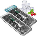 Stainless Steel Polished Set 2-Pack Ice Cube Tray for freezer Ice Cube Tray with Lever Insert |Easy Release with cold-insulated comfort grip | Food-Safe & Durable Ice Cube Maker