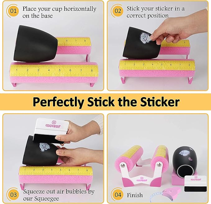 OMPERIO Cup Cradle for Crafting Tumbler, Cup Cradle for Tumblers with Felt Edge Squeegee to Apply Vinyl Decals with Measurements for Mugs (Pink)