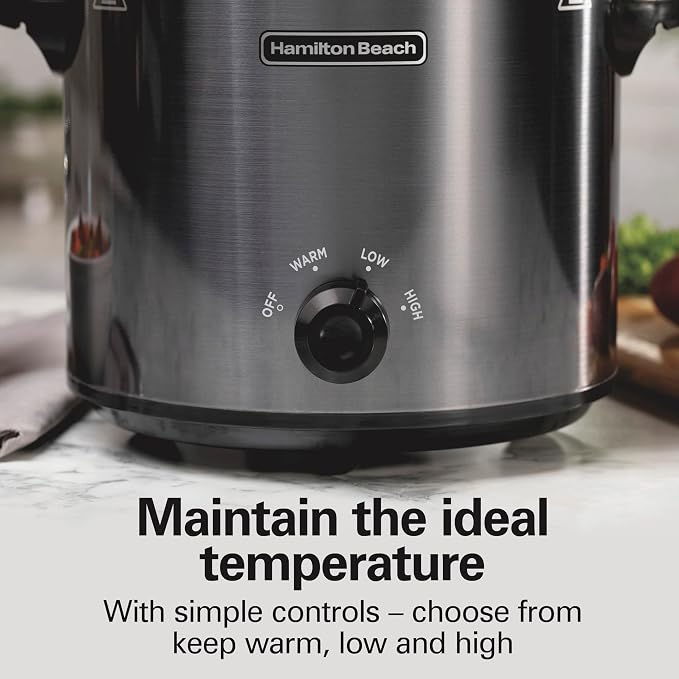 Hamilton Beach 4 Quart Slow Cooker With 3 Cooking Settings | Dishwasher-Safe Stoneware Crock & Glass Lid | Brushed Gray | 33240