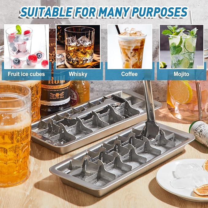 Yaocom 5 Pcs 18 Slot Stainless Steel Ice Cube Maker and Tray Ice Cube Tray for Bars Kitchens Levers Remove Cubes Easy Removal Metal Food Grade Freezer Molds for Food Juice Dishwasher Safe