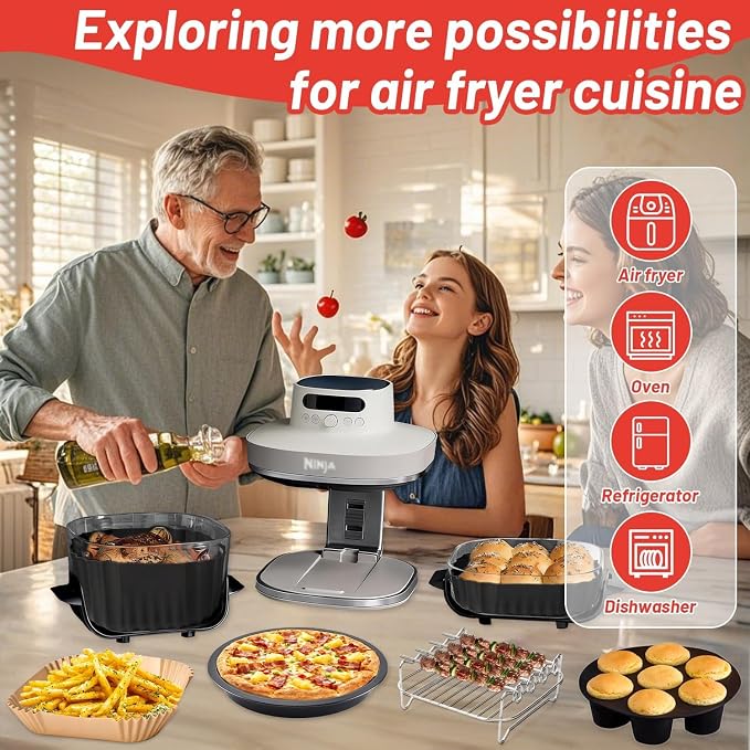 Air Fryer Accessories for Ninja Crispi Pro 6-in-1 Glass Airfryer AS101CY | AS101DG | AS101LG, 6 Piece Ninja Crispi Pro Accessories Silicone Liners, Paper Liners, Grill, Pizza Pan, 7-Hole Muffin Pan