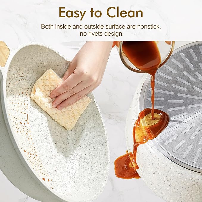 SENSARTE 13-Piece Nonstick Ceramic Cookware Set,Silicone Tools and Pot Protectors,1.5 Quart Ceramic Nonstick Sauce Pan with Lid,Non stick Saucier Pan, Induction Pot