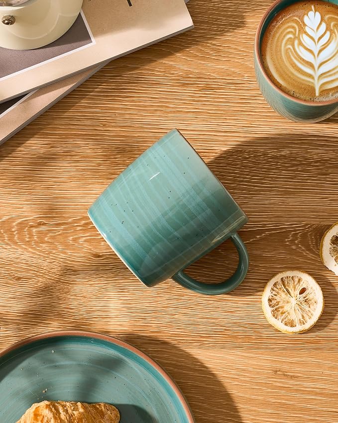 famiware Coffee Mugs Set of 4, Meteor 13 oz Ceramic Mug Cup Set with Handle for Coffee, Tea, Cappuccino, Latte, Milk, Peacock Green