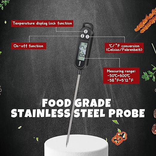 Copkim 12 Pcs Meat Food Thermometer Food with Probe Water Liquid Instant Read Digital Thermometer Kitchen Cooking Supplies for Cooking BBQ Milk Yogurt (Black)