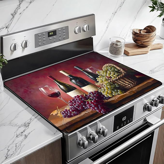 Heat-Resistant Glass Stove Top Cover with Anti-Slip Rubber Coating – 28.5x20.5 Inch Electric Stove Protector, Scratch-Resistant, Expands Counter Space, Stylish Kitchen Decor