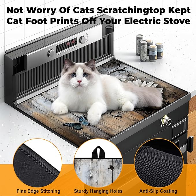 Heat-Resistant Glass Stove Top Cover with Anti-Slip Rubber Coating – Electric Stove Protector, Scratch-Resistant, Expands Counter Space, Stylish Kitchen Decor (Daisy)
