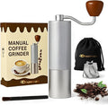 5 in 1 Manual Stainless Steel Coffee Grinder - Espresso Grinder, Manual Coffee Grinder, Coffee Grinder, Conical Coffee Burr Grinder with Double Bearing, Steel Body