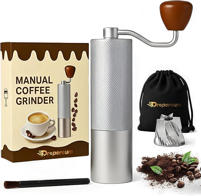 5 in 1 Manual Stainless Steel Coffee Grinder - Espresso Grinder, Manual Coffee Grinder, Coffee Grinder, Conical Coffee Burr Grinder with Double Bearing, Steel Body