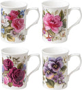 Bone China Coffee Tea Mugs 9-Ounce, Assorted Set of 4 (Classic Floral)