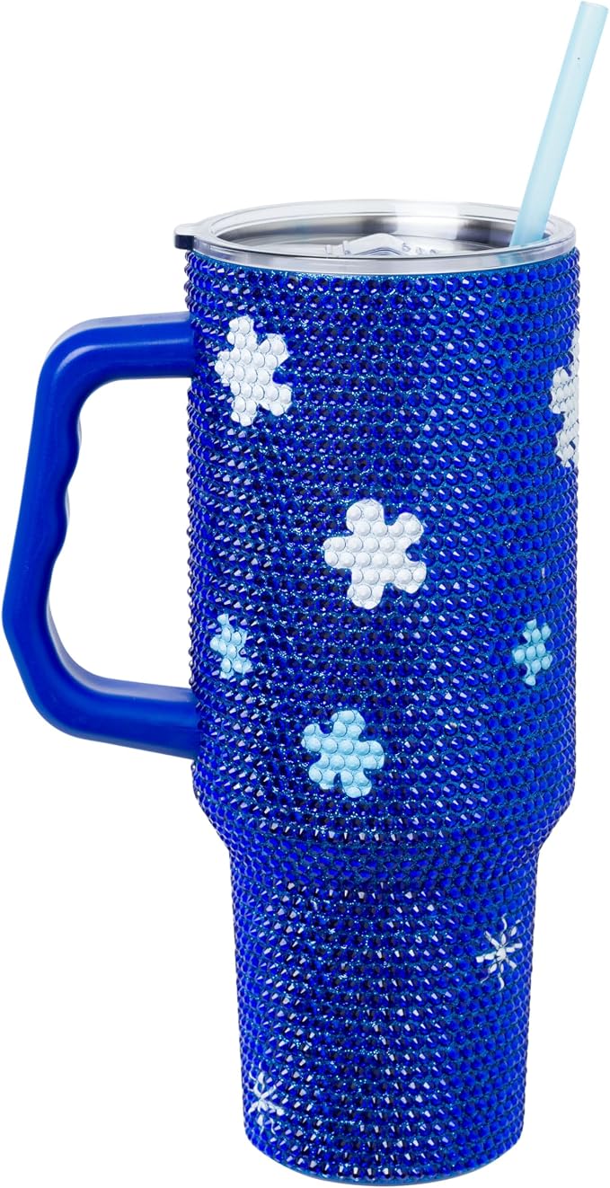 Silver Buffalo Lilo and Stitch Make Some Waves Wink Face Stitch 40oz Stainless Steel Rhinestone Tumbler