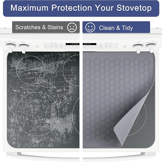 Stove Top Covers for Electric Stove - 28" x 20" Large Stove Cover, Heat Resistant Silicone Stove Top Protector, XL Dish Drying Mat for Kitchen, Ceramic Range & Glass Cooktop Protector Mat, Grey