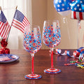 SiliFine 2 Pcs Independence Day 4th of July Party Stemmed Wine Glasses Hand Painted USA American Flag Star Drinking Cup Wine Glasses Gifts for Patriotic Theme Holiday Supplies