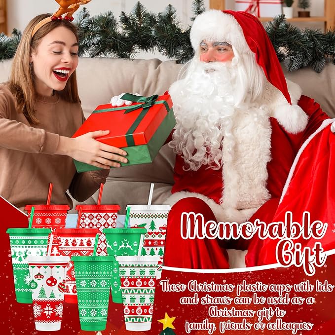 Feifeiya 72 Pcs/ 24 Set Christmas Bulk Gifts for Coworkers 24 oz Christmas Tumbler with Lids and Straws Xmas Pens Notepads Set Reusable Plastic Cups Gift for Xmas Holiday Party Supplies Employee