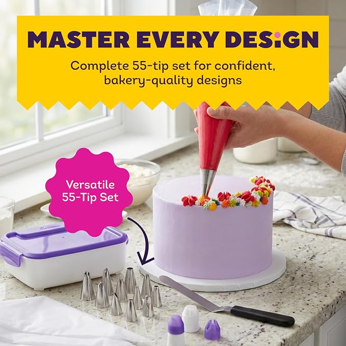 Wilton Master Cake Decorating Piping Tips Set - Decorating Supplies for Cakes & Cupcakes - Comes with Carrying Case - Includes Star, Leaf, Zigzag Tips & More - 55-Piece Set