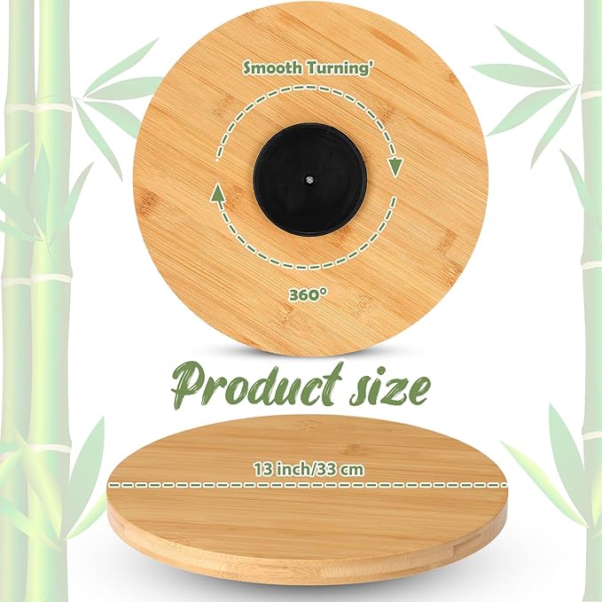 Tanlade 4 Pcs Bamboo Wooden Lazy Susan Organizer Lazy Susan Turntable for Cabinet Non Skid Kitchen Tray Revolving Condiment Spice Rack for Counter Wedding Table Organization Storage Supplies(13 Inch)