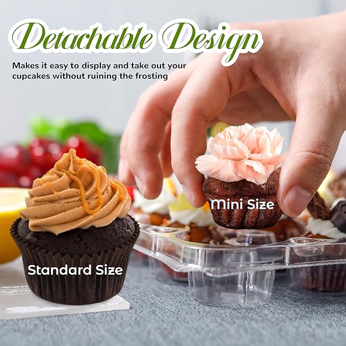 NPLUX 24 Count Mini Cupcake Containers 20 Pack Cupcake Holder with Detachable Tall Dome Lids Mini Plastic Stackable Cupcake Boxes for 480Cupcakes, BPA Free
