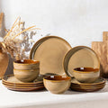 LERATIO Ceramic Dinnerware Sets for 4, 12 Pieces Ceramic Plates and Bowls Sets, Scratch Resistant Dish Set, Oven, Microwave & Dishwasher Safe- Chestnut