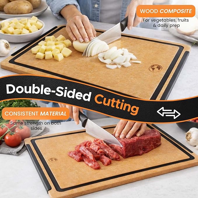 Earth’s Dreams Composite Wood Cutting Board 17” x 12” – Extra Large, Non-Toxic, Dishwasher Safe, Knife-Friendly, Heavy-Duty Kitchen & Charcuterie Board (Tan/Black)