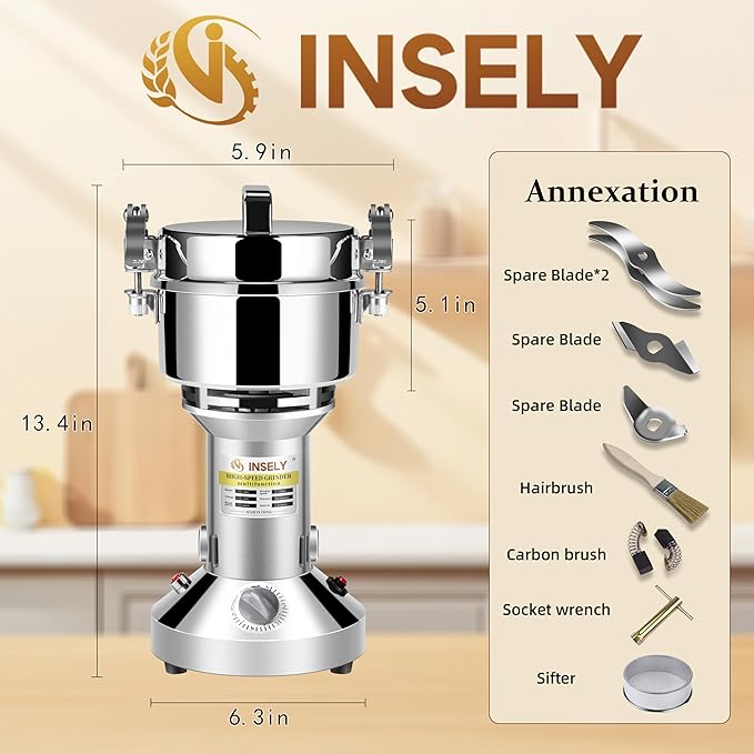 700g Grain Mill Grinder，Stainless Steel Grain Mill for Flour Nut Pill Wheat Corn Herbs Spices & Seasonings Dry Grinder Electric Machine Grinder for Kitchen