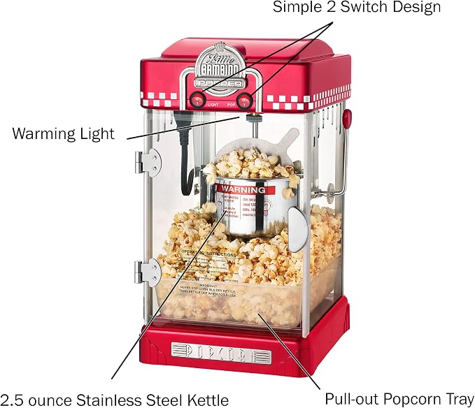 Great Northern Popcorn Company 83-DT5621 Northern Company Red GNP Little Bambino 2-1/2 Ounce Retro Style Popcorn Popper Machine, 2.5 Ounce