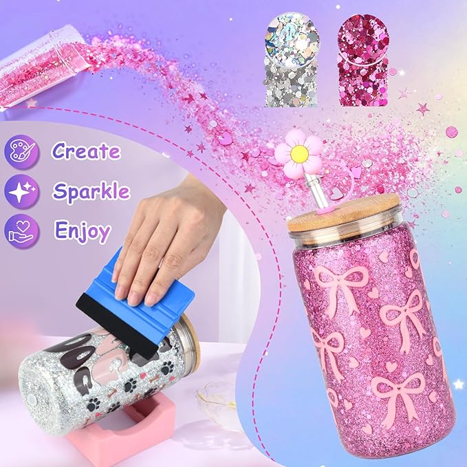 kiddgroo Snow Globe Tumbler Supplies – 11 Pcs DIY Glitter Snowglobe Tumbler Craft Supplies Starter Kit, Accessories Only (Cup Not Included)