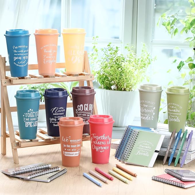 Teenyyou 90 Pcs Employee Appreciation Gift Set, 16oz Tumbler with Lid Notebook Pen Bulk Thank You Gift Holiday Party Favor for Teachers Office Coworker Teacher Staff Team (Bright Color,Classic Style)