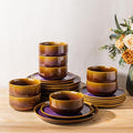 TheTerra Ceramic Dinnerware Sets for 8, 24 Pieces Handmade Reactive Glaze Plates and Bowls Set, Scratch Resistant Dish Set, Oven & Microwave & Dishwasher Safe, Amber Amethyst