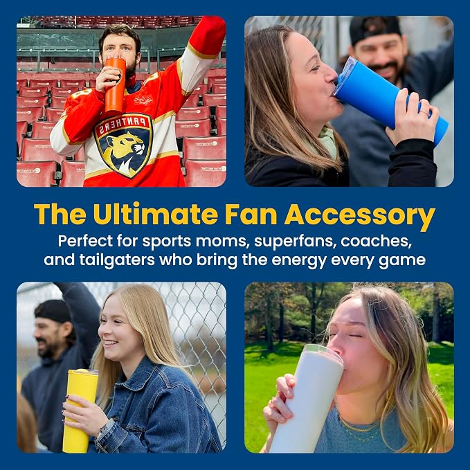 The LoudCup Blow Horn Tumbler, Cheer & Sip 2-in-1 Reusable Water Bottle with Built-In Horn for Sports Games, Tailgates, Parties & Events, BPA-Free, 23 oz, Ice White