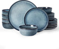 Famiware Milkyway Stoneware Dinnerware Set, 18-Piece, Double Reactive Glaze, Plates and Bowls, Service for 6, Microwave and Dishwasher Safe, Scratch-Resistant, Dusty Blue