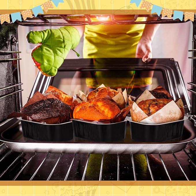 Vesici 100 Sets Mini Loaf Pans with Lids, 5.7 oz Disposable Aluminum Foil Baking Cups, Rectangle Cake Pans for Baking Storage Birthday Party(Black Silver)