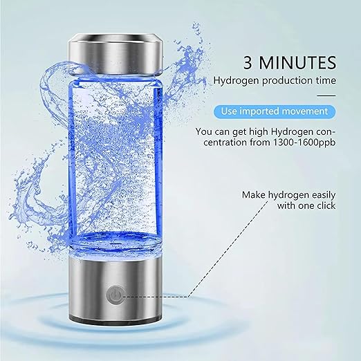 Hydrogen Water Bottle, Rechargeable Portable Hydrogen Water Machine Generator, Hydrogen Water Ionizer Machine Hydrogen Rich Water Glass Cup for Home Office Travel, 420ml (2PCS)