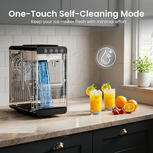 Kismile Portable Countertop Ice Maker Machine, 26lbs Ice in 24Hrs, Self-Cleaning Ice Maker with Selectable Ice Size & Internal Light, Compact Design for Home/Kitchen/RV