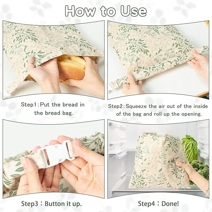 Reusable Beeswax Bread Bags - 2 Pack Bees Wax Food Bag, Homemade Sourdough Bread Storage, 2-in-1 Linen Cotton Large Freezer Container Home Baking Accessories with Lining (Green Leaf)