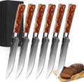 6-Piece Premium Japanese Kitchen Knife Set - Star Collection, Laser Damascus Pattern, 440A Stainless Steel Ultra Sharp for Fast Cutting (Red 6SK)