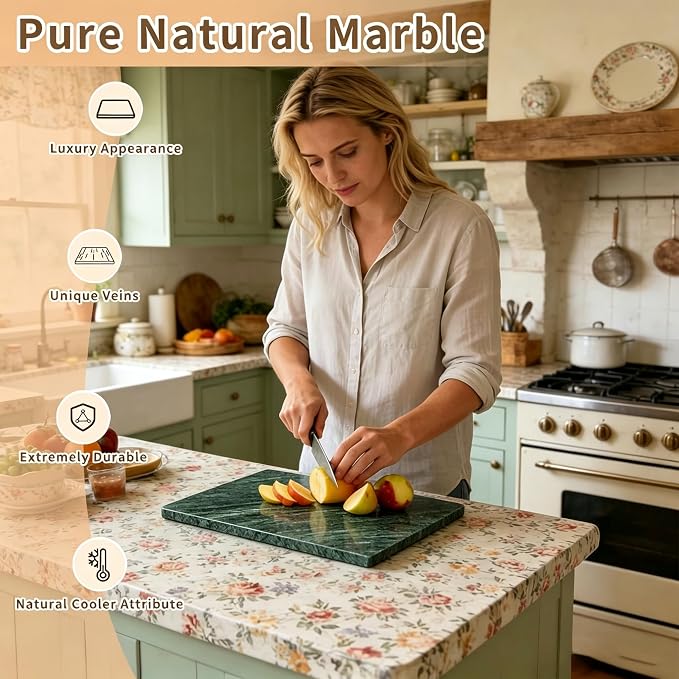 Green Marble Cutting Board for Kitchen, 24 x 20 Inch Extra Large Marble Pastry Slab, Green Stone Cutting Board for Dough Kneading, Baking, Rolling, Cheese