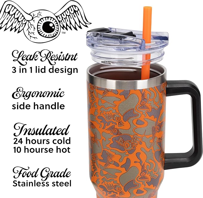 Von Dutch Camoscope 40oz Double Walled Insulated Food Grade Stainless Steel Tumbler, BPA Free - 24 Hours Cold / 10 Hours Hot