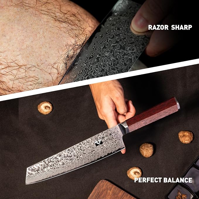 Kiritsuke Damascus Chef Knife 8 inch Kitchen VG-10 Damascus Super Steel 67-Layer Razor Sharp Kiritsuke Knife with Natural Wood Handle Exquisite Box for Home and Restaurant