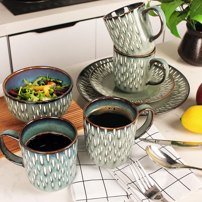 16 Ounces Coffee Mugs, Ceramic Coffee Mugs with Texture Patterns for Man,Woman,Dad,Mom, Modern Coffee Mugs Set of 4 for Latte/Cappuccino/Cocoa, Dishwasher&Microwave Safe