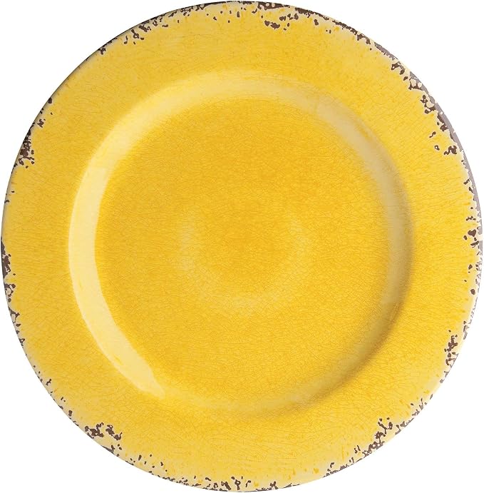 UPware 12 Piece Crackle Melamine Dinnerware Sets, Outdoor Dishes Set, Plates and Bowls Sets, Service for 4, Yellow