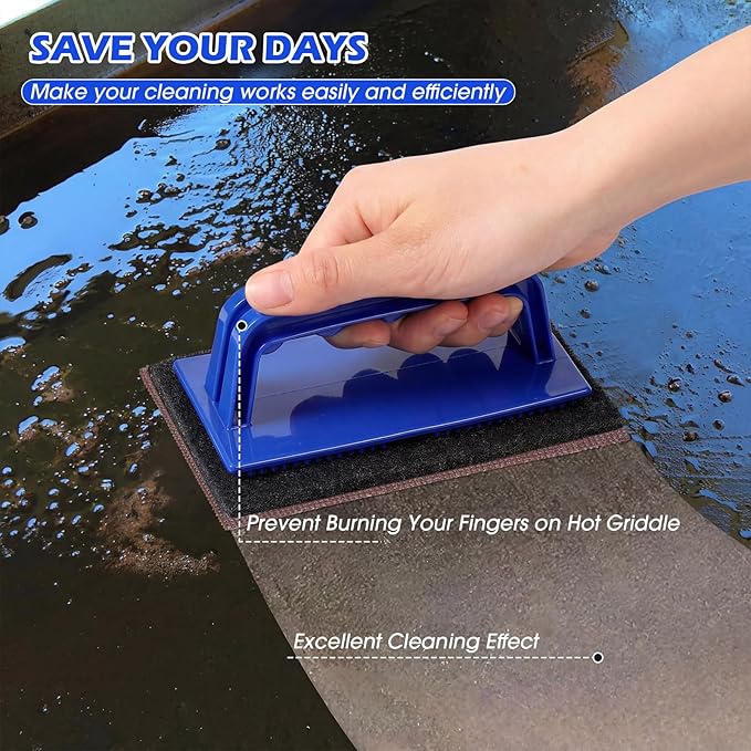 Reallnaive 31 Pcs Griddle Cleaning Kit Screen Holder Grill Screens Cleaning Pads Heavy Duty Abrasive Mesh Pads for Flat Tops, Cast Iron, Stainless Steel Griddle Cleaner Accessories Bundle (Blue)