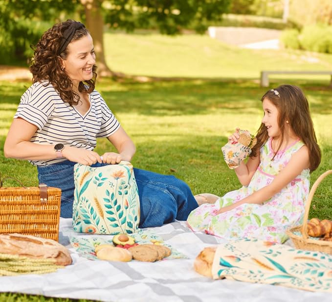 Beeswax Bread Bag for Homemade Bread & Beeswax Wrap Set, 2 XL Sourdough Bread Bags + 2 Beeswax Wraps for Food | Keep Bread Fresh, Breathable, Reusable & Less Waste Storage for Home Bakers | Beeswax Bread Bag