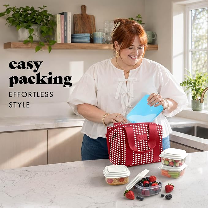 Fit & Fresh Remi Lunch Bag for Women Work – Neoprene Lunch Tote with Containers & Ice Pack, Reusable Meal Prep Lunch Box, Large Capacity, Machine Washable