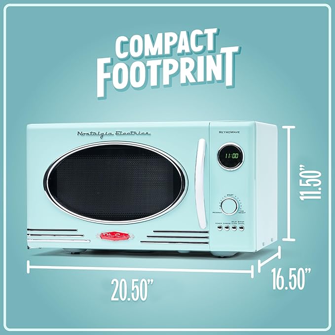 Nostalgia Retro Countertop Microwave Oven - 800-Watt - 0.9 cu ft - 12 Pre-Programmed Cooking Settings - Digital Clock - Kitchen Appliances - Aqua