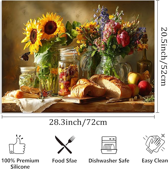 Stove Top Cover for Electric Stove 28.3×20.5 inches, Sunflower Kitchen Stove Cover Board, Heat Resistant Stove Top Protector with Food Still Life (warm yellow)