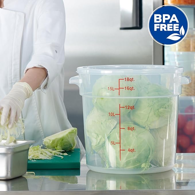 CURTA 18 Quart Translucent Round Food Storage Container with Lid, Pack of 4 – NSF Listed, BPA-Free, Commercial-Grade Polypropylene, Freezer & Dishwasher Safe, Non-Stick, Easy-Read Graduations