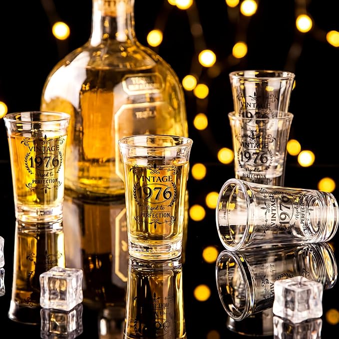 LemonRoad 100 Set 50th Birthday Party Favor for Guest Bulk, 1.4oz Plastic Shot Glasses Cup, Cheers to 40/50/60/70/80 Years Beer Bottle Opener Keychain Thank You Card Gift Bag for Souvenir Party Gift